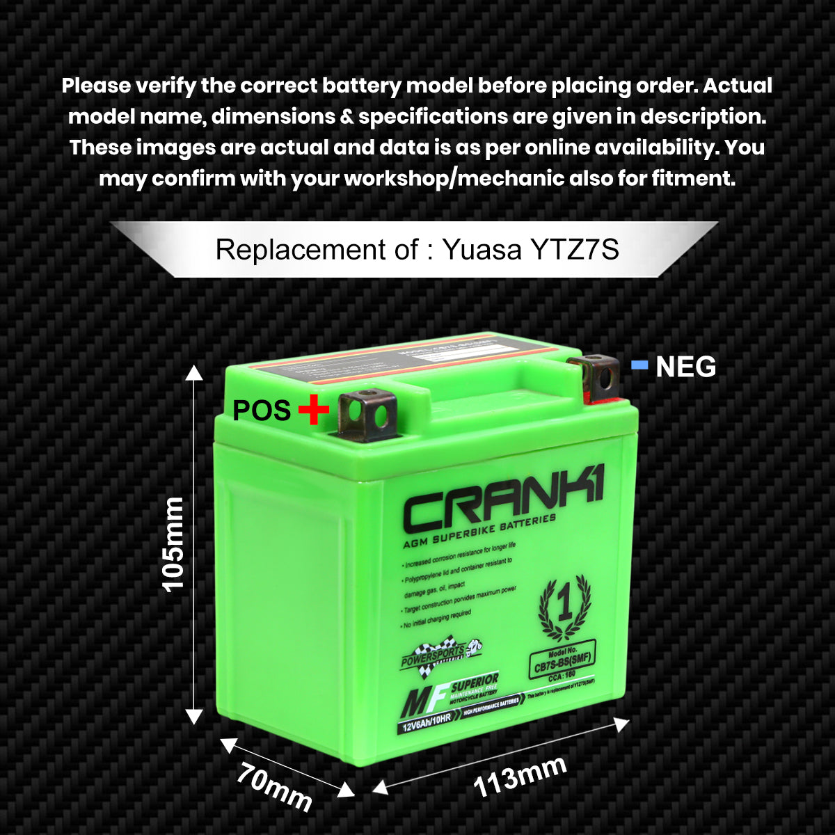 Battery For Yamaha YZF-R6 (2017-2021) - CB7S-BS - Factory Activated - CRANK1