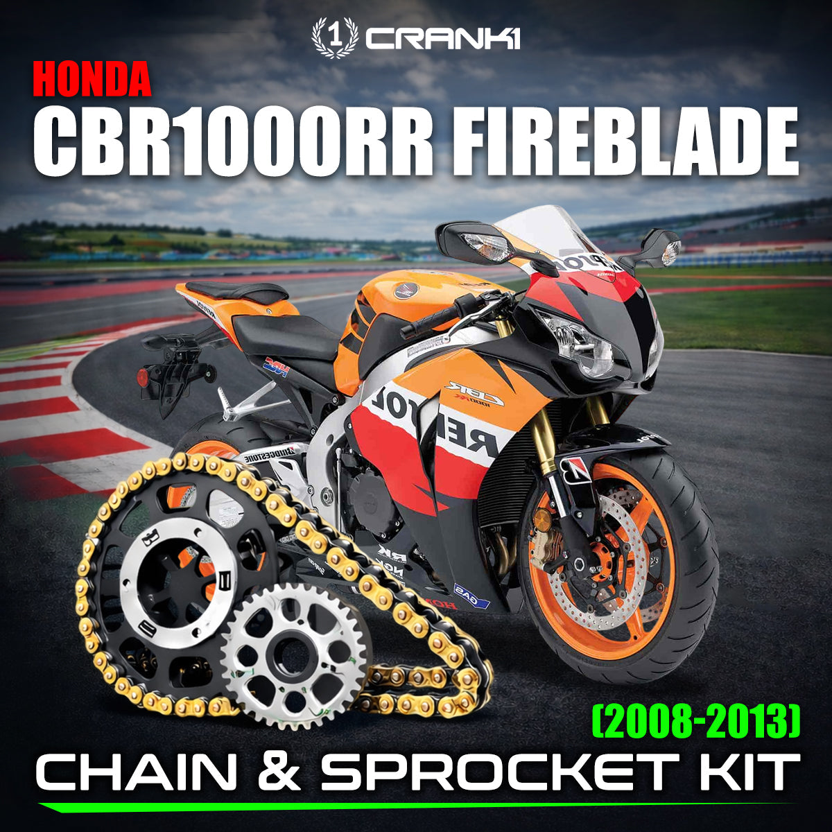 Chain And Sprocket Kit For Honda CBR 1000 RR Fireblade (2008-2013) - CRANK1