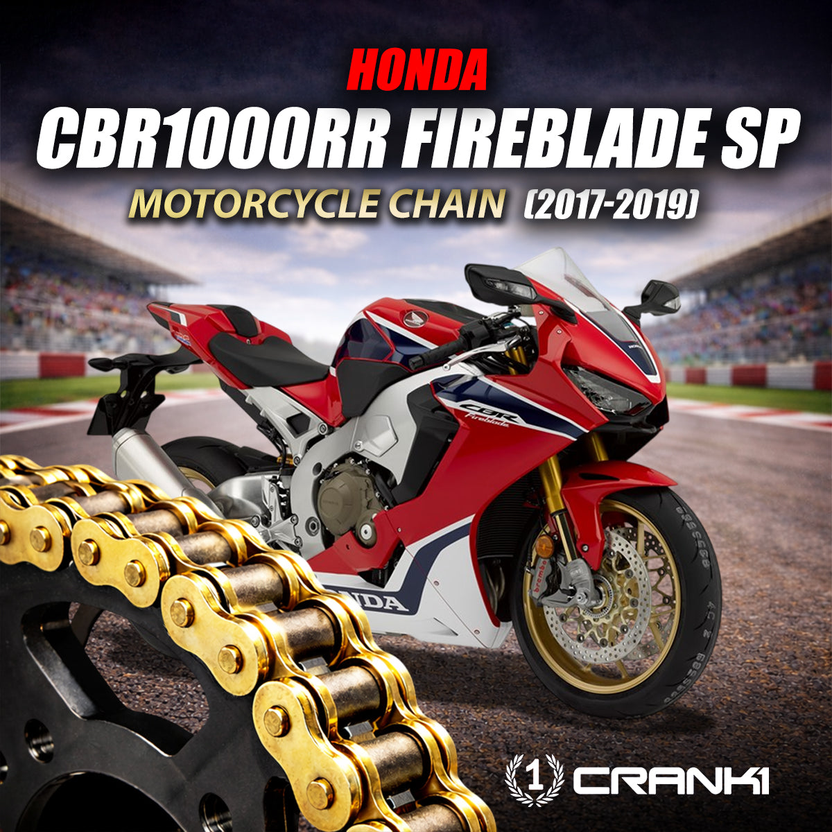 Chain For Honda CBR 1000 RR Fireblade SP (2017-2019) - 525 Pitch x 116 Links Gold (ZVMX) - CRANK1