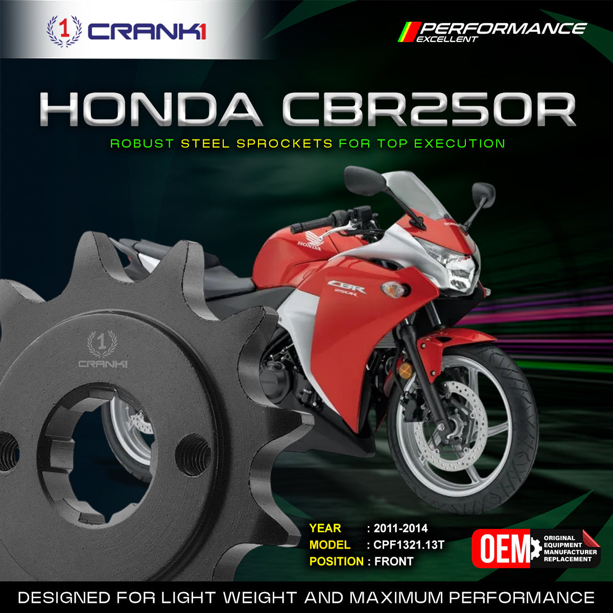 Sprocket For Honda CBR 250R (2011-2014) - Front - CPF1321.13T - CRANK1