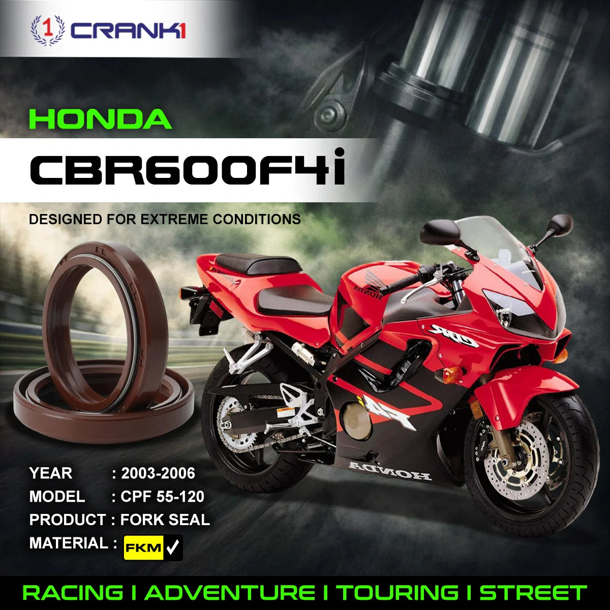 Fork Oil Seals Pair For Honda CBR600F4i (2003-2006) - CPF55-120 - CRANK1