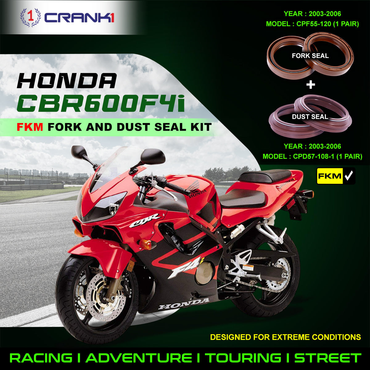 Fork And Dust Seals Kit For Honda CBR600F4i (2003-2006) - CRANK1