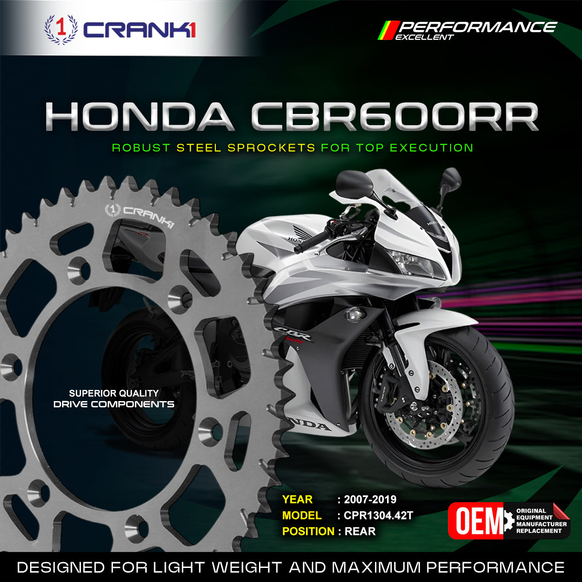 Sprocket For Honda CBR600RR (2007-2019) - Rear - CPR1304.42T - CRANK1