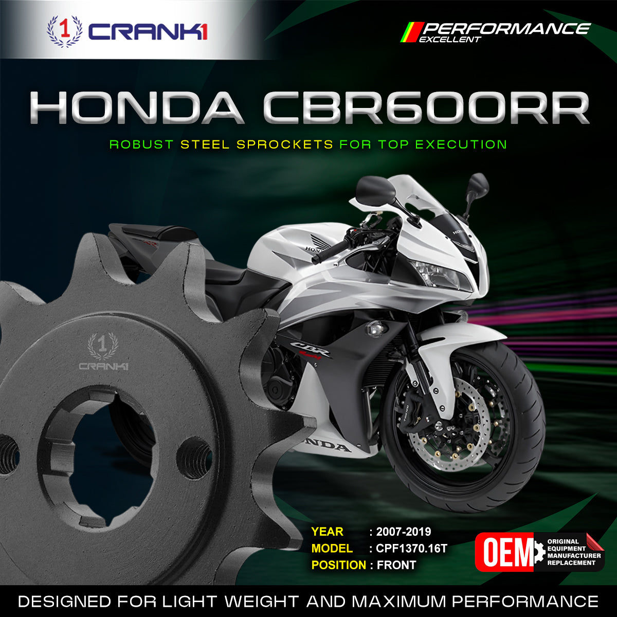 Sprocket For Honda CBR 600RR (2007-2019) - Front - CPF1370.16T - CRANK1