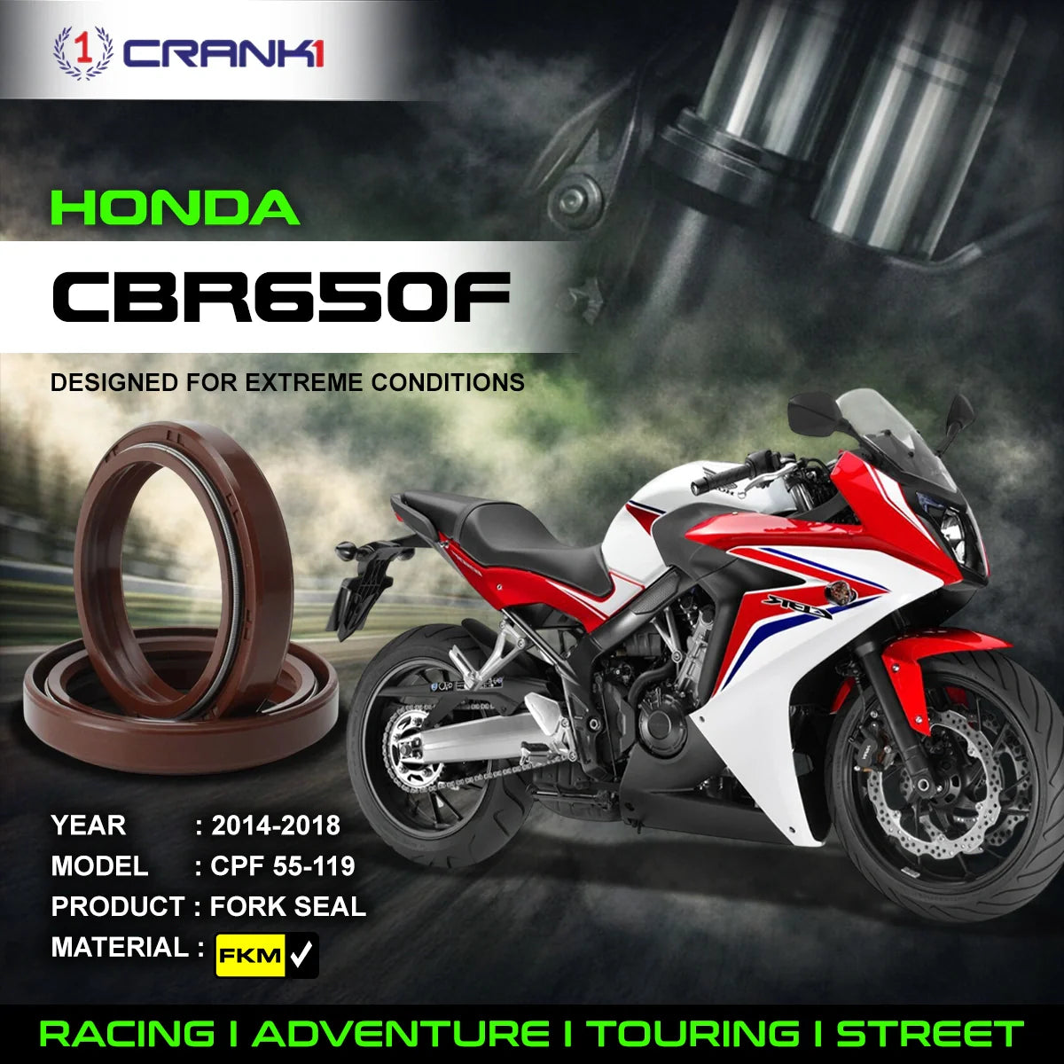 Fork Oil Seals Pair For Honda CBR650F (2014-2018) - CPF55-119 - CRANK1