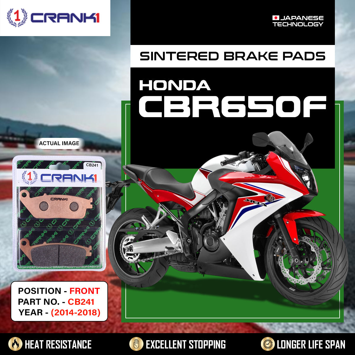 Sintered Brake Pads For Honda CBR650F (2014-2018) - Front - CB241 - 2 Sets Required - CRANK1