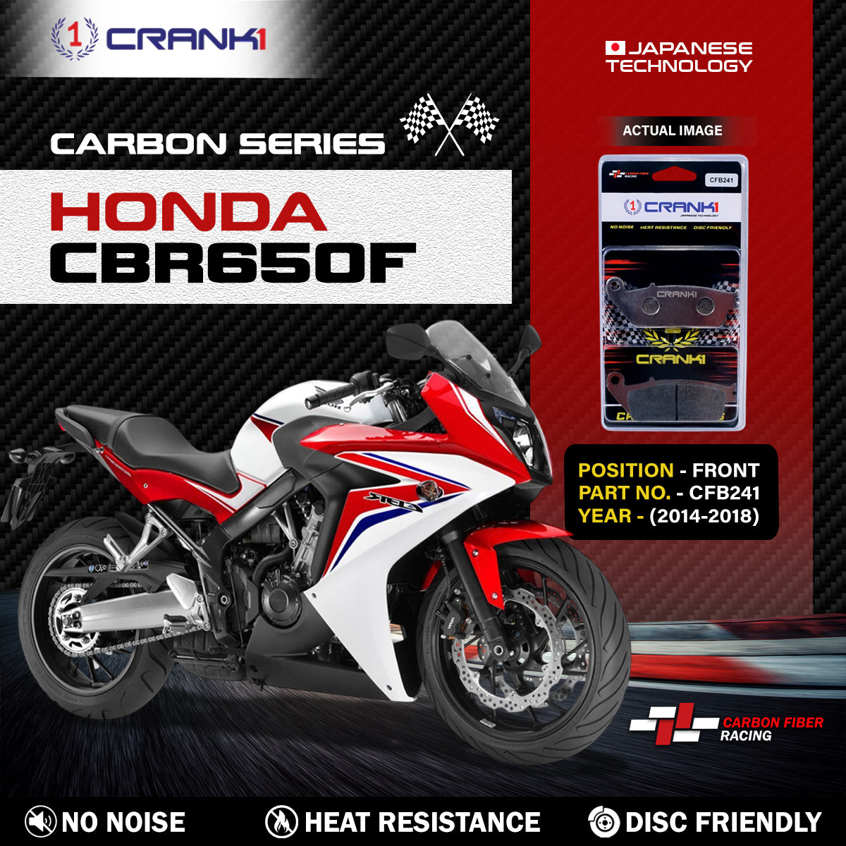 Carbon Brake Pads For Honda CBR650F (2014-2018) - Front - CFB241 - 2 Sets - CRANK1
