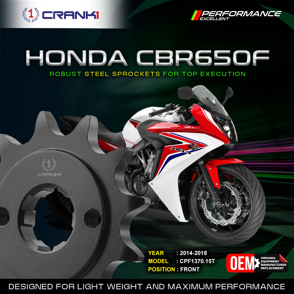 Sprocket For Honda CBR650F (2014-2018) - Front - CPF1370.15T - CRANK1
