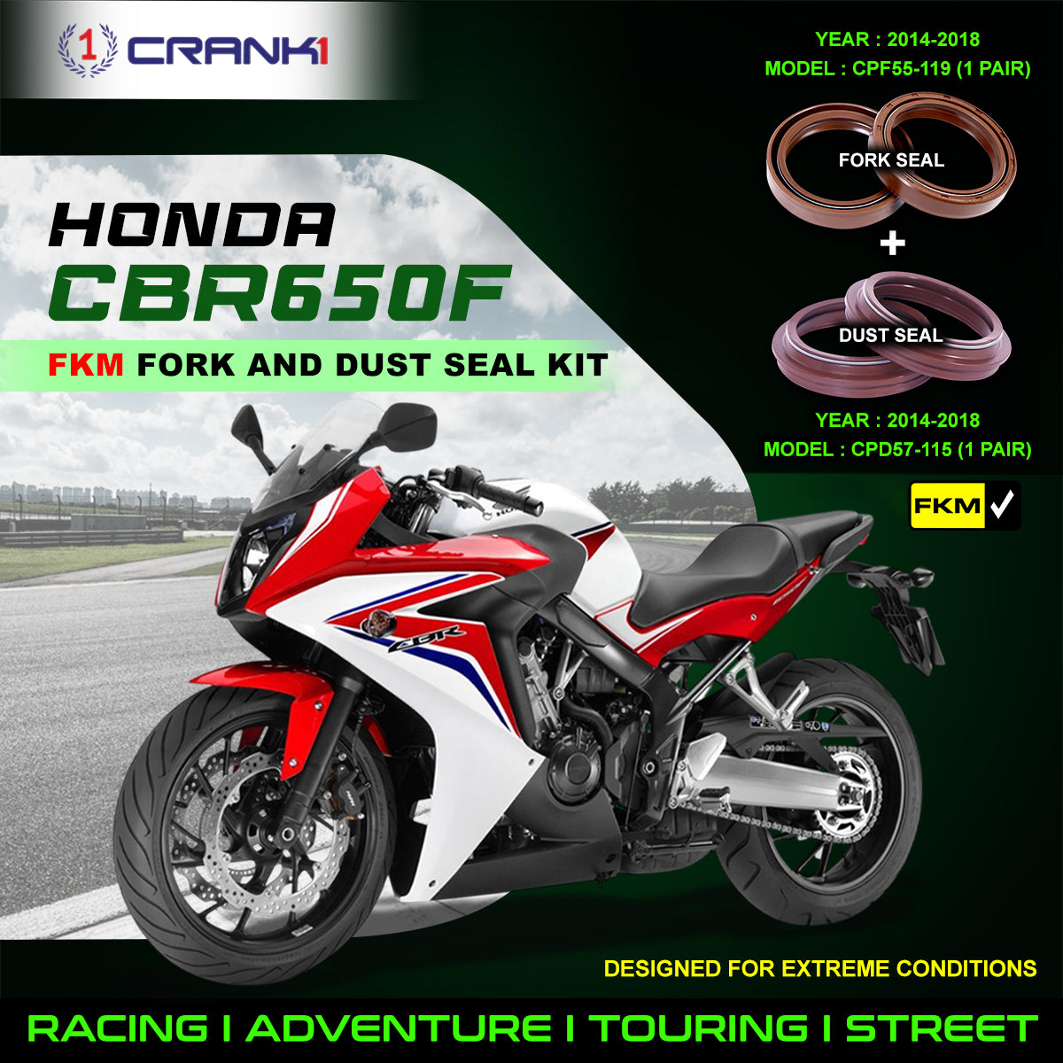 Fork And Dust Seals Kit For Honda CBR650F (2014-2018) - CRANK1