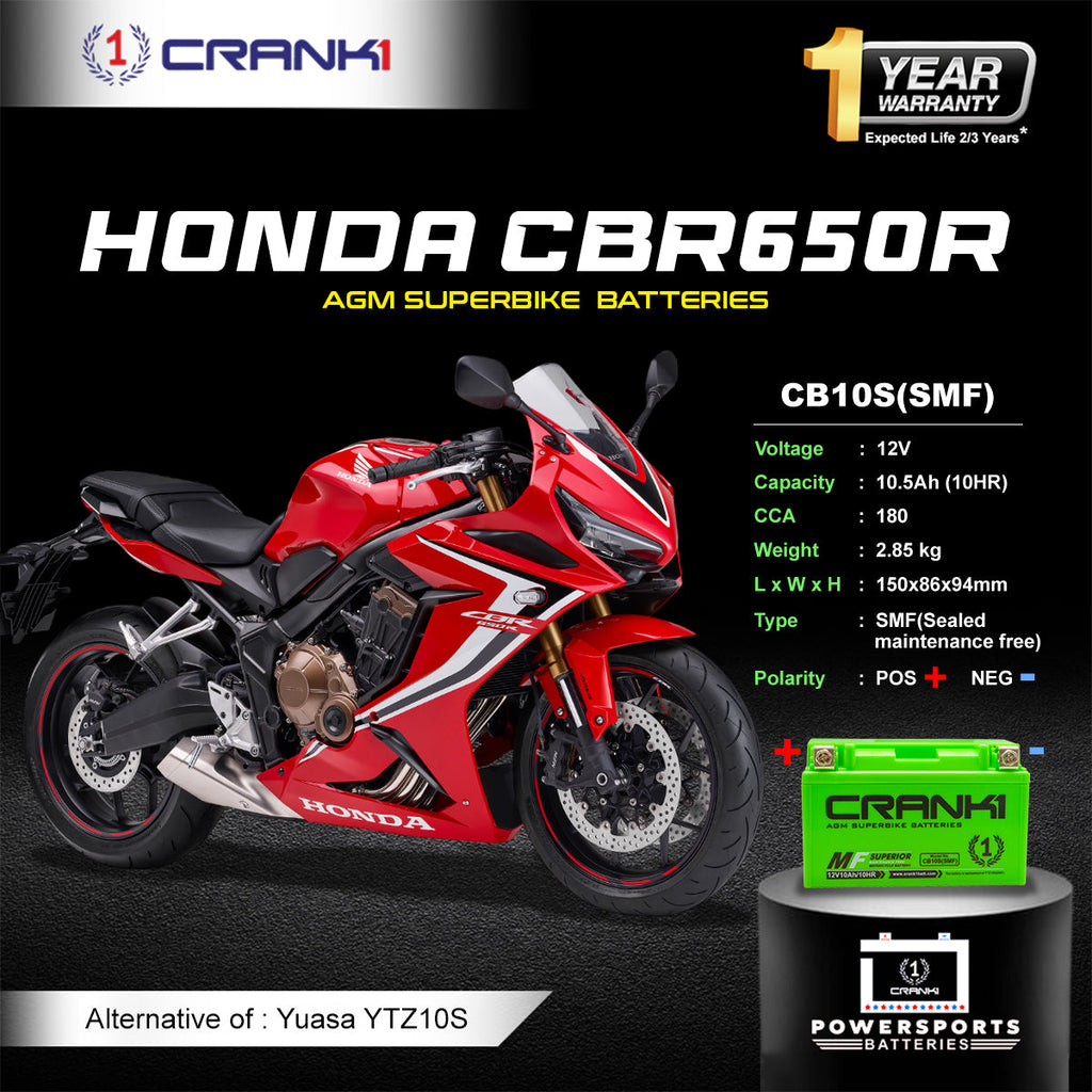 Battery For Honda CBR650R (2010-2025) - CB10S - Factory Activated - CRANK1