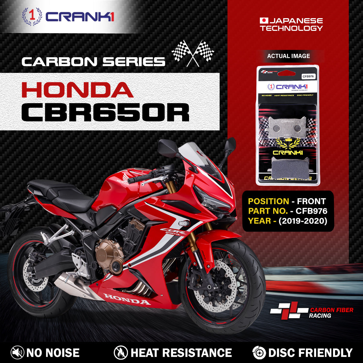 Carbon Brake Pads For Honda CBR650R (2019-2020) - Front - CFB976 - 2 Sets - CRANK1