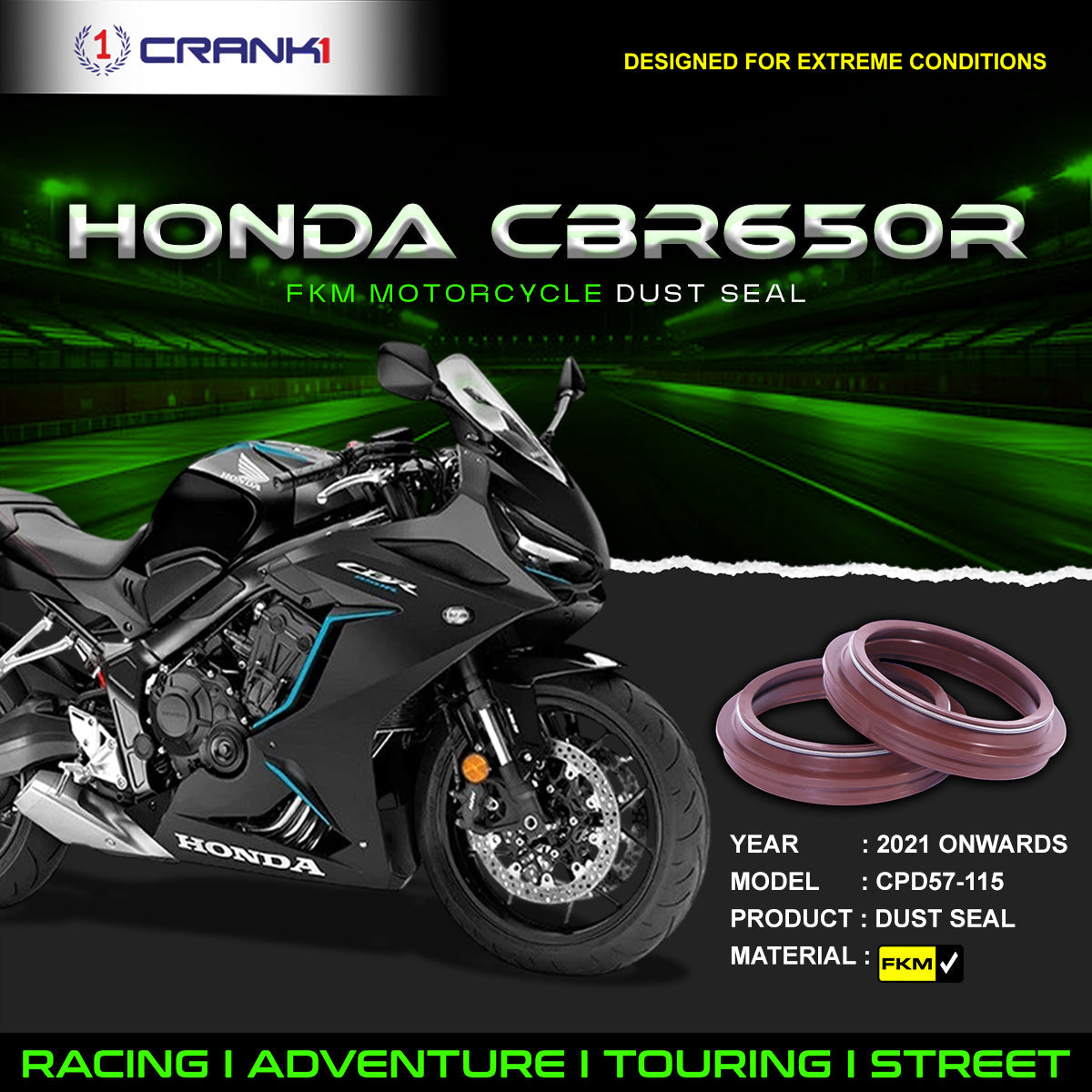Fork Dust Seals Pair For Honda CBR650R (2021 Onwards) - CPD57-115 - CRANK1