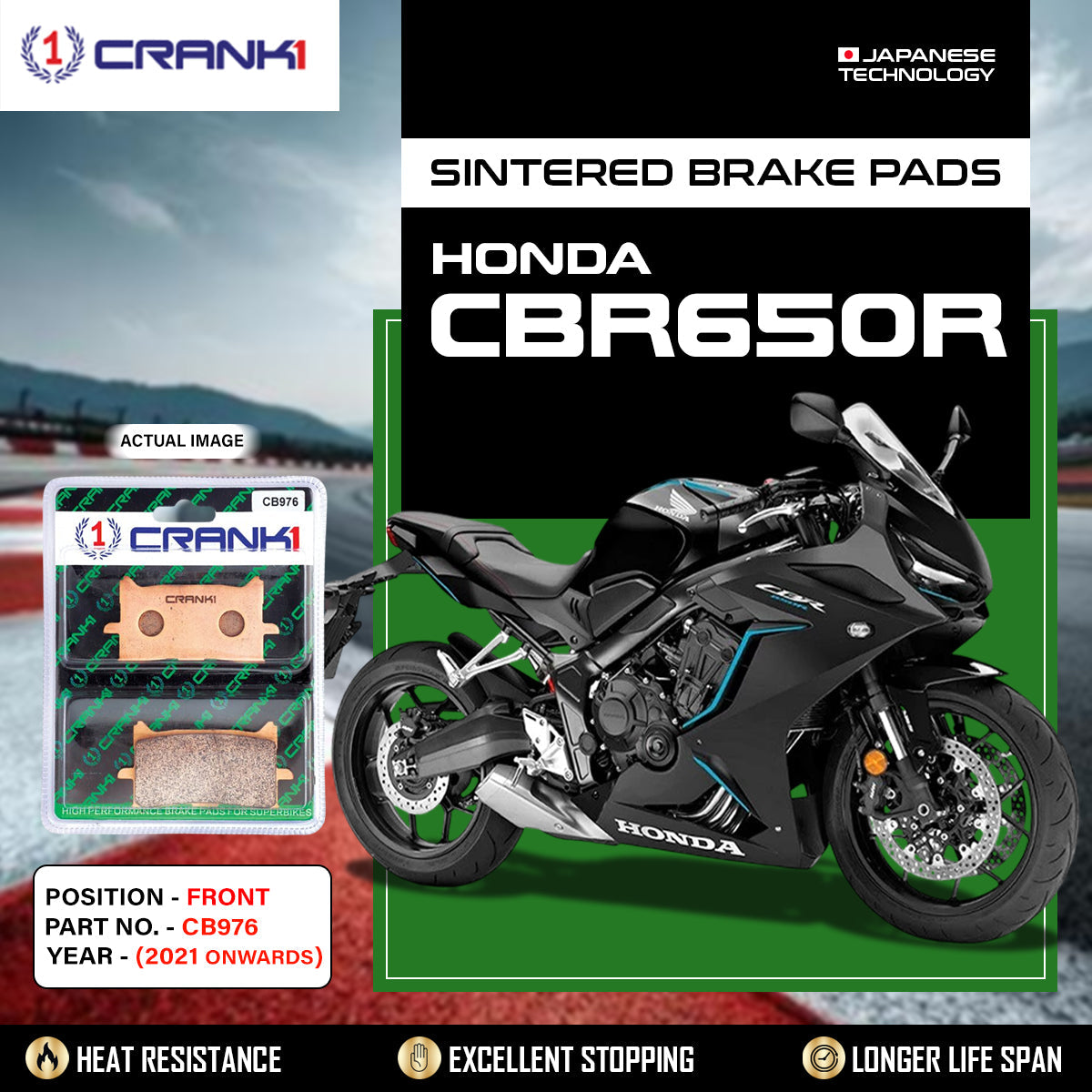 Sintered Brake Pads For Honda CBR650R (2021 Onwards) - Front - CB976 - 2 Sets - CRANK1