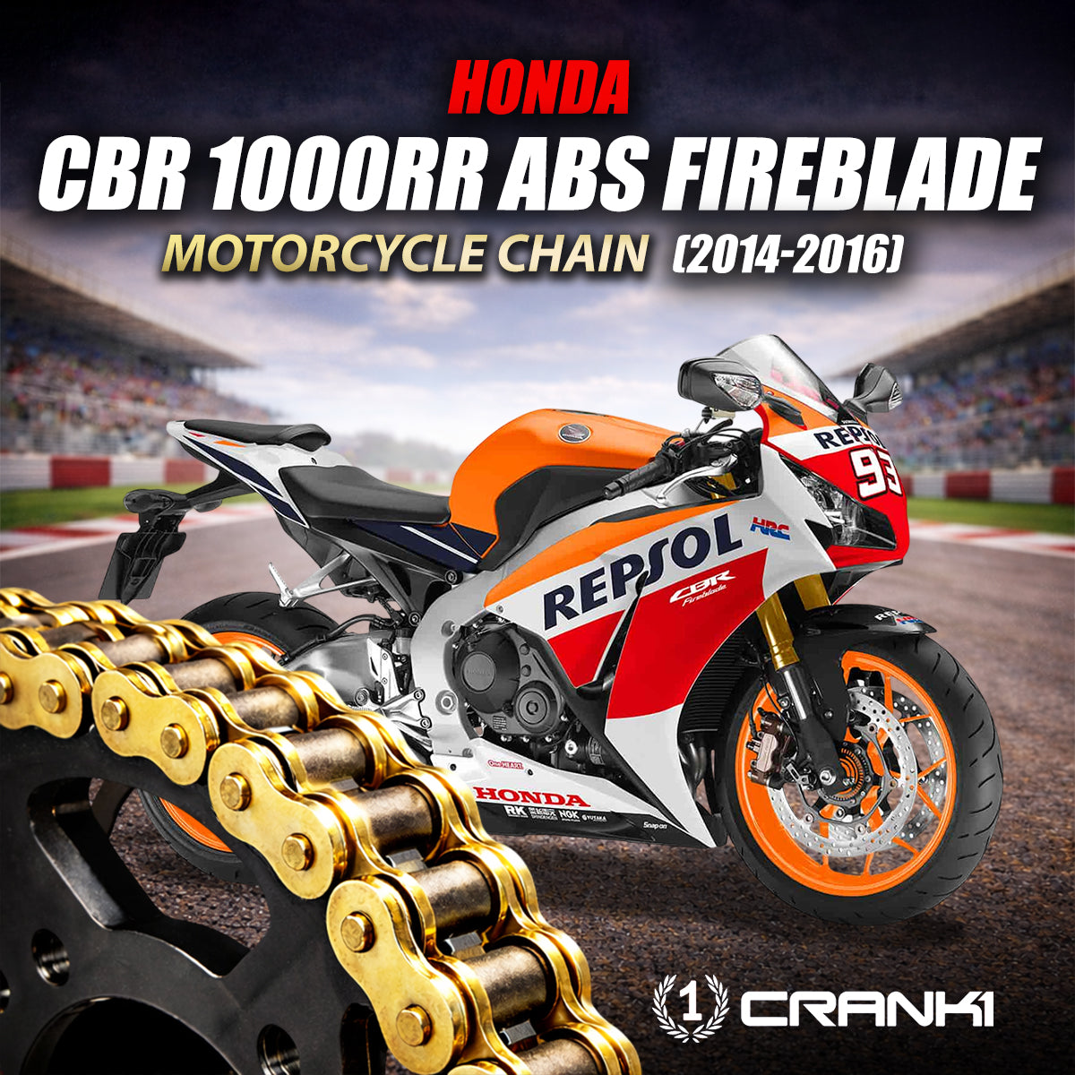 Chain For Honda CBR 1000RR ABS Fireblade (2014-2016) - 530 Pitch x 116 Links Gold (ZVMX) - CRANK1