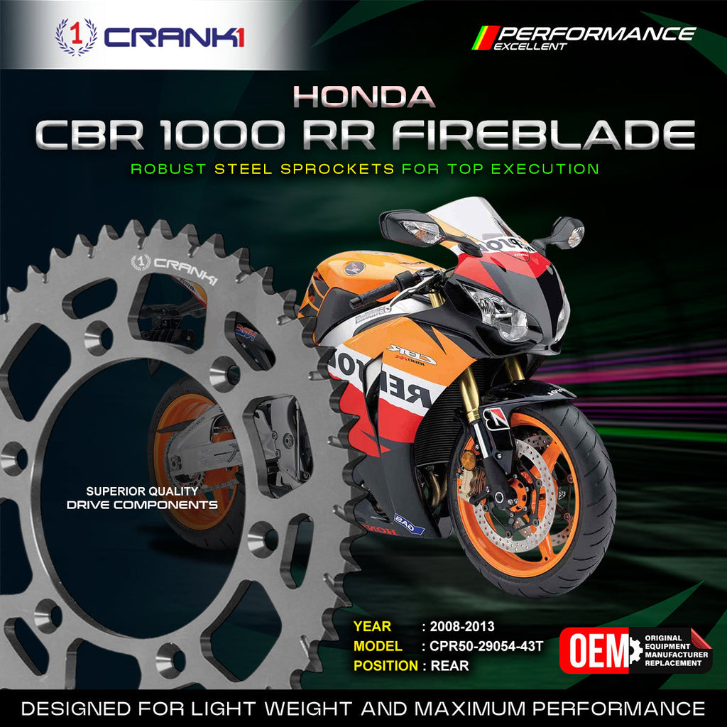 Sprocket For Honda CBR 1000 RR Fireblade (2008-2013) - Rear - CPR50-29054-43T - CRANK1