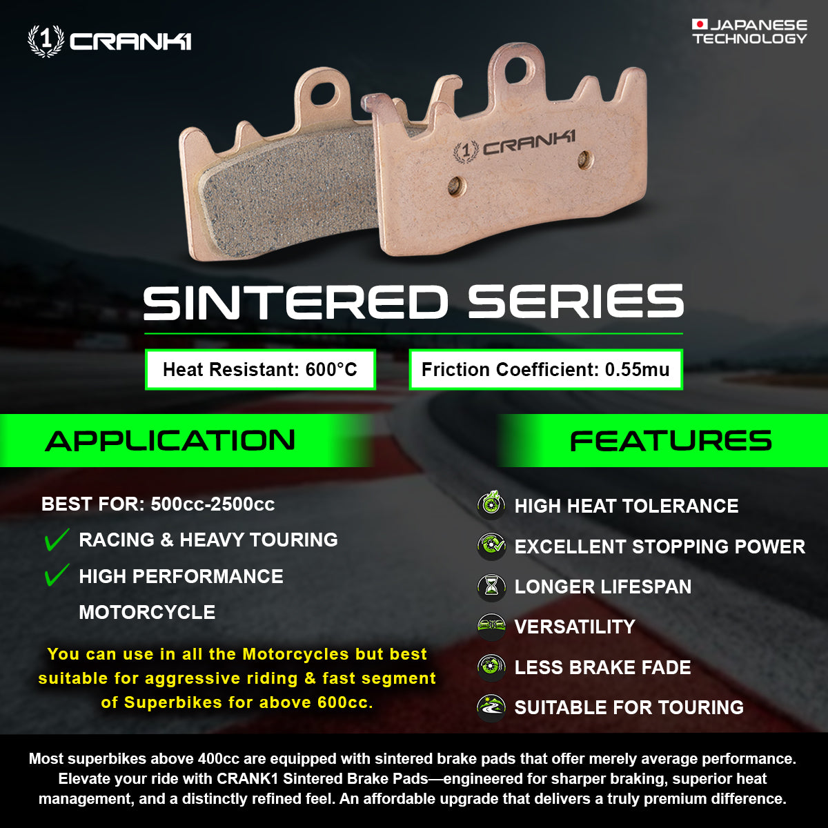 Sintered Brake Pads For Triumph Speed 400 - Front - CB606 - 1 Set - CRANK1