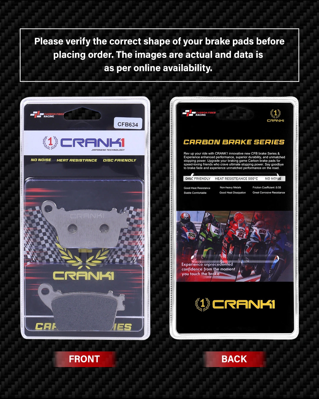 Carbon Brake Pads For Honda Cbr 1000 RR Fireblade SP (2017-2019) - Rear - CFB634 - 1 Set - CRANK1