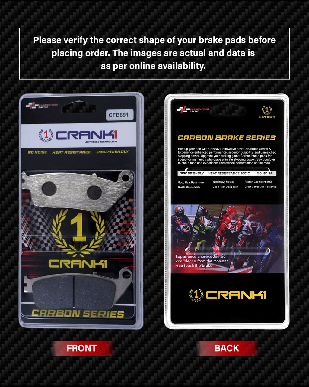 Carbon Brake Pads For Honda NC750X (2014 Onwards) - Front - CFB691 - 1 Set - CRANK1