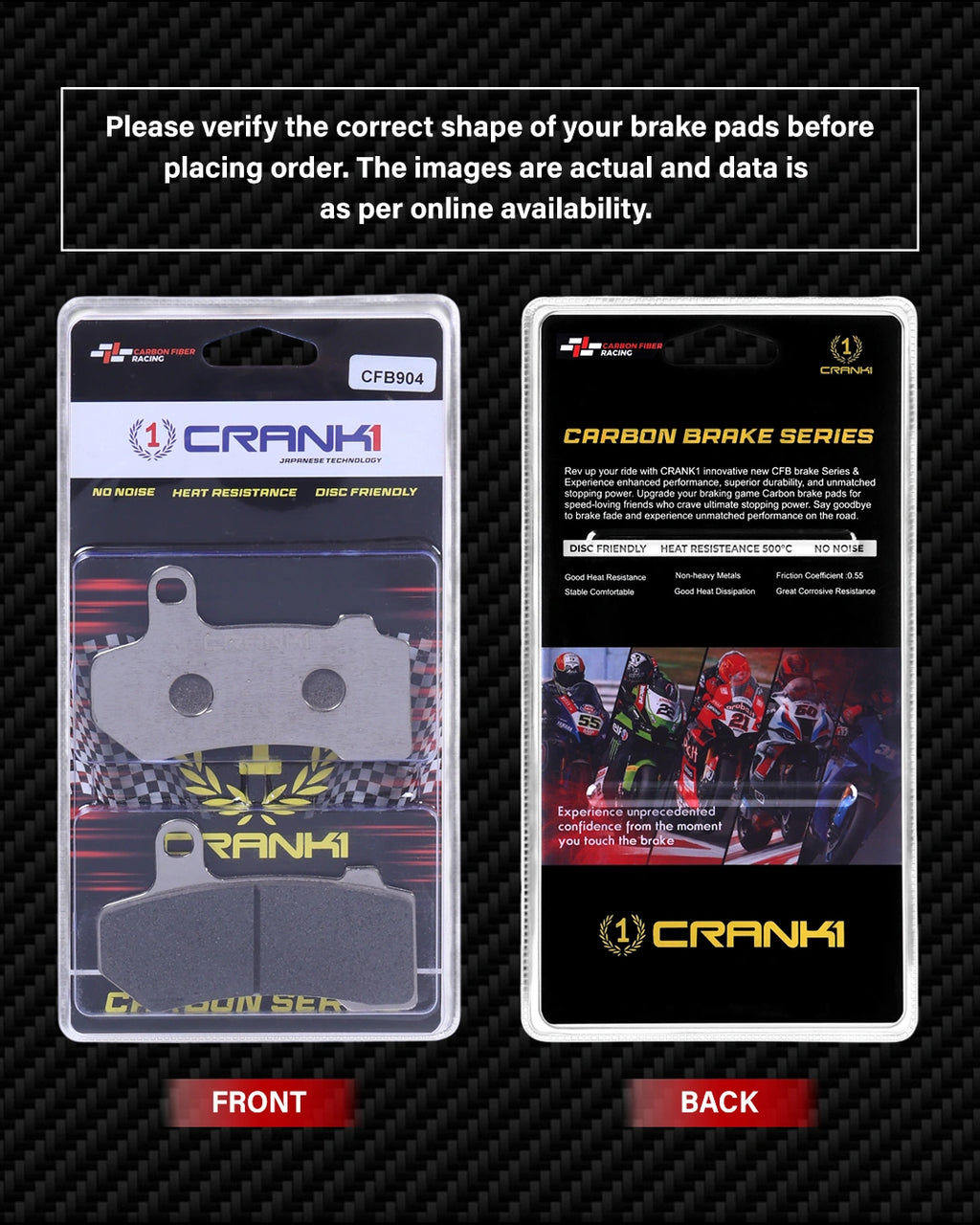Carbon Brake Pads For Harley Davidson Touring Road King (2015-2017) - Front - CFB904 - 2 Sets - CRANK1