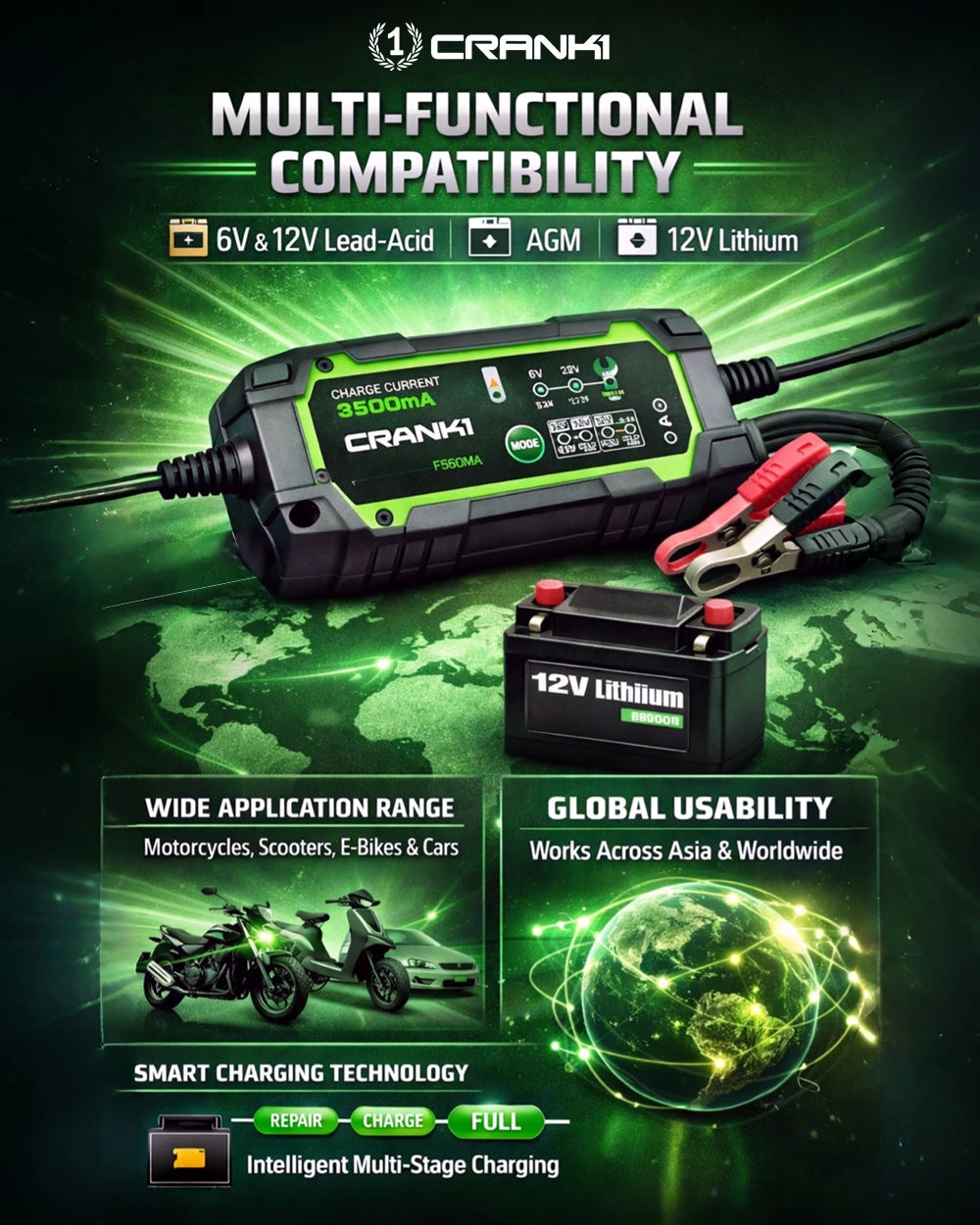 Charger For Car Battery - F3500 - CRANK1