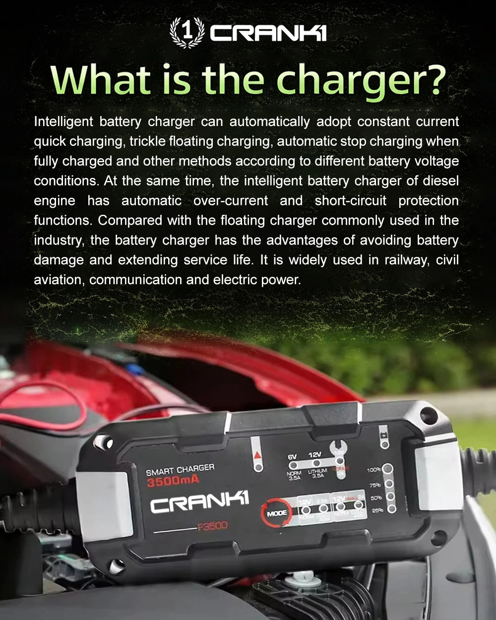 Charger For Car Battery - F3500 - CRANK1