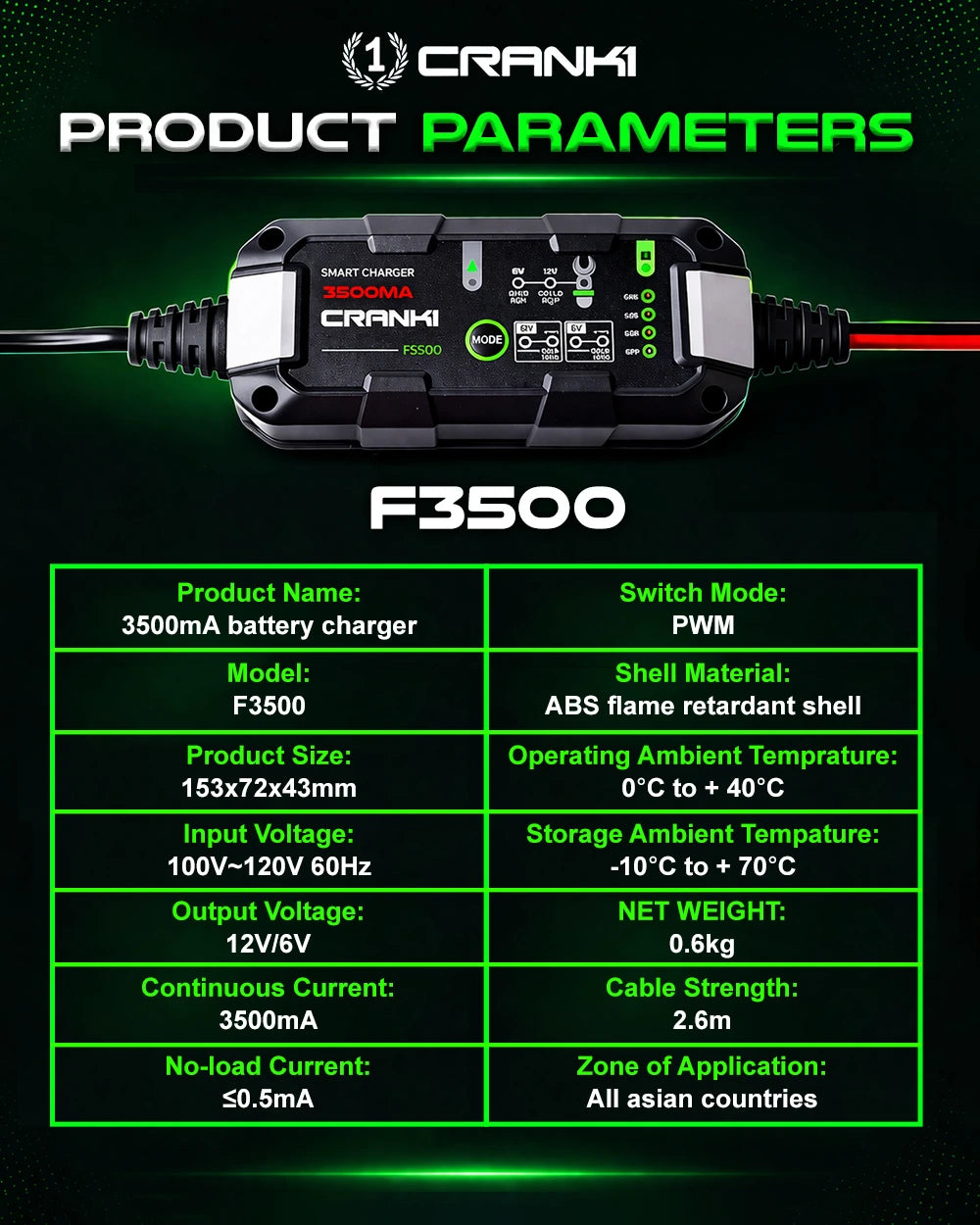 Charger For Car Battery - F3500 - CRANK1