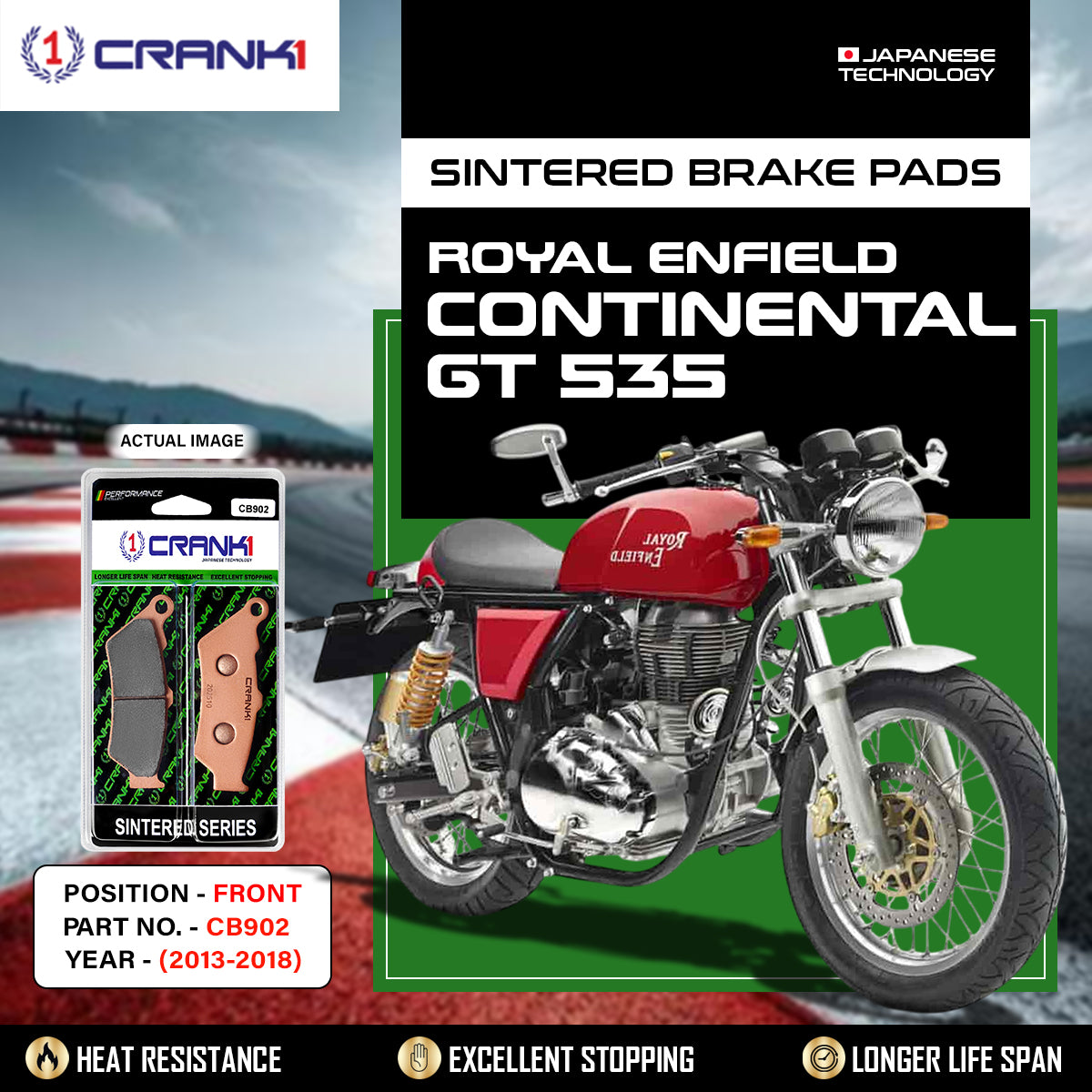 Sintered Brake Pads For Royal Enfield Continental GT 535 (2013-2018) - Front - CB902 - 1 Set - CRANK1