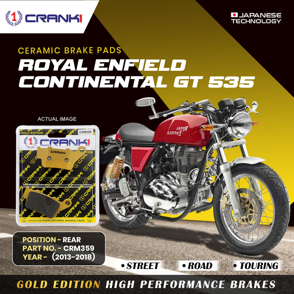 Ceramic Brake Pads For Royal Enfield Continental GT 535 (2013-2018 onwards) - Rear - CRM359 - 1 Set - CRANK1