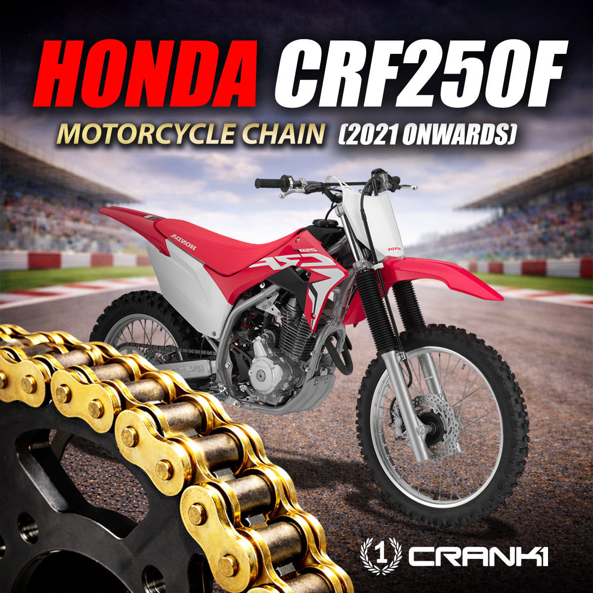 Chain For Honda CRF250F (2021 Onwards) - 520 Pitch x 120 Links Gold (ZVMX) - CRANK1