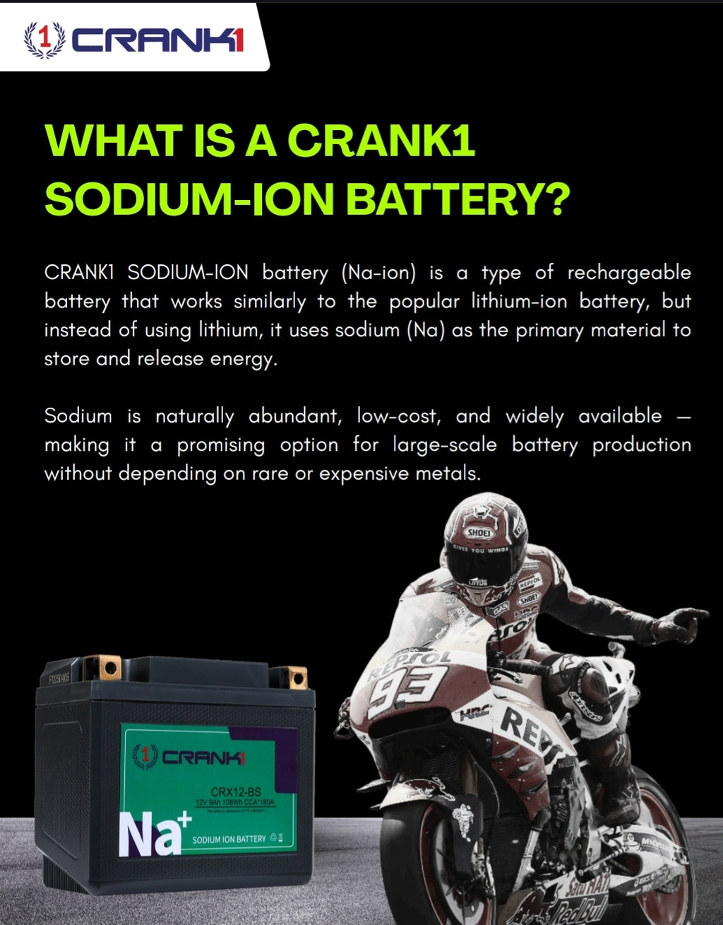 Battery For Honda CBR650R (2010-2025) - CRX10S - Sodium-Ion - Factory Activated - CRANK1