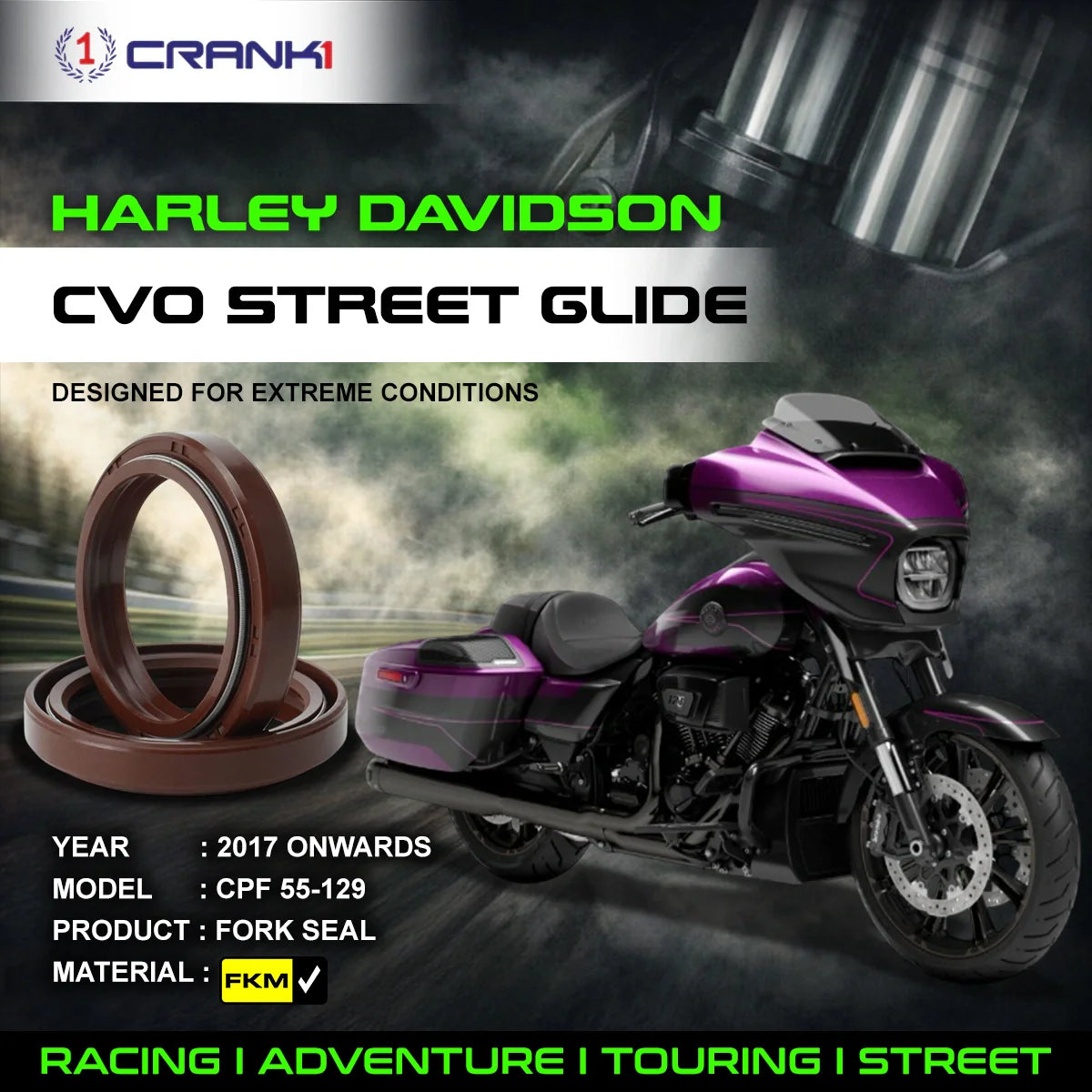 Fork Oil Seals Pair For Harley Davidson CVO Street Glide (2017 Onwards) - CPF55-129 - CRANK1