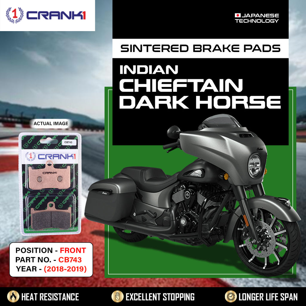 Sintered Brake Pads For Indian Chieftain Dark Horse (2018-2019) - Front - CB743 - 2 Sets Required - CRANK1