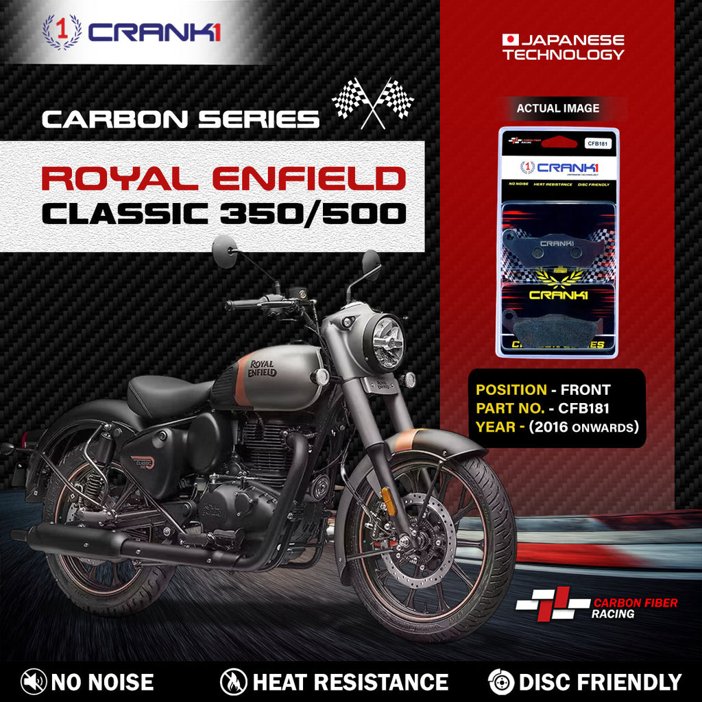 Carbon Brake Pads For Royal Enfield Classic 350/500 (2016 Onwards) - Front - CFB181 - 1 Set - CRANK1