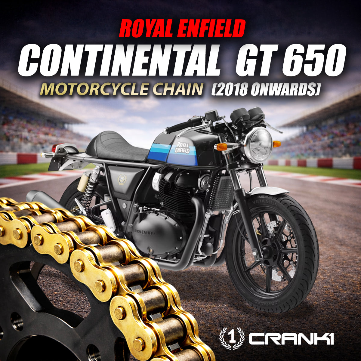 Chain For Royal Enfiled Continental  GT 650 (2018 Onwards) - 525 Pitch x 100 Links Gold (ZVMX) - CRANK1