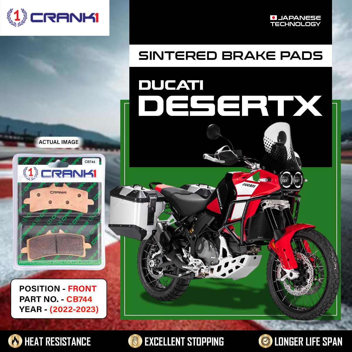 Sintered Brake Pads For Ducati DesertX (2022-2023) - Front - CB744 - 1 Set - CRANK1