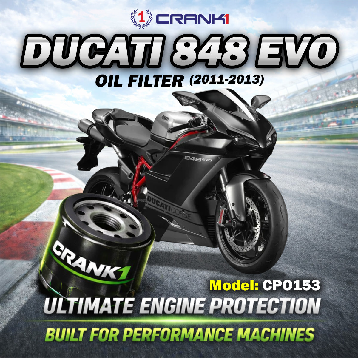 Oil Filter For Ducati 848 EVO (2011-2013) - CPO153 - CRANK1