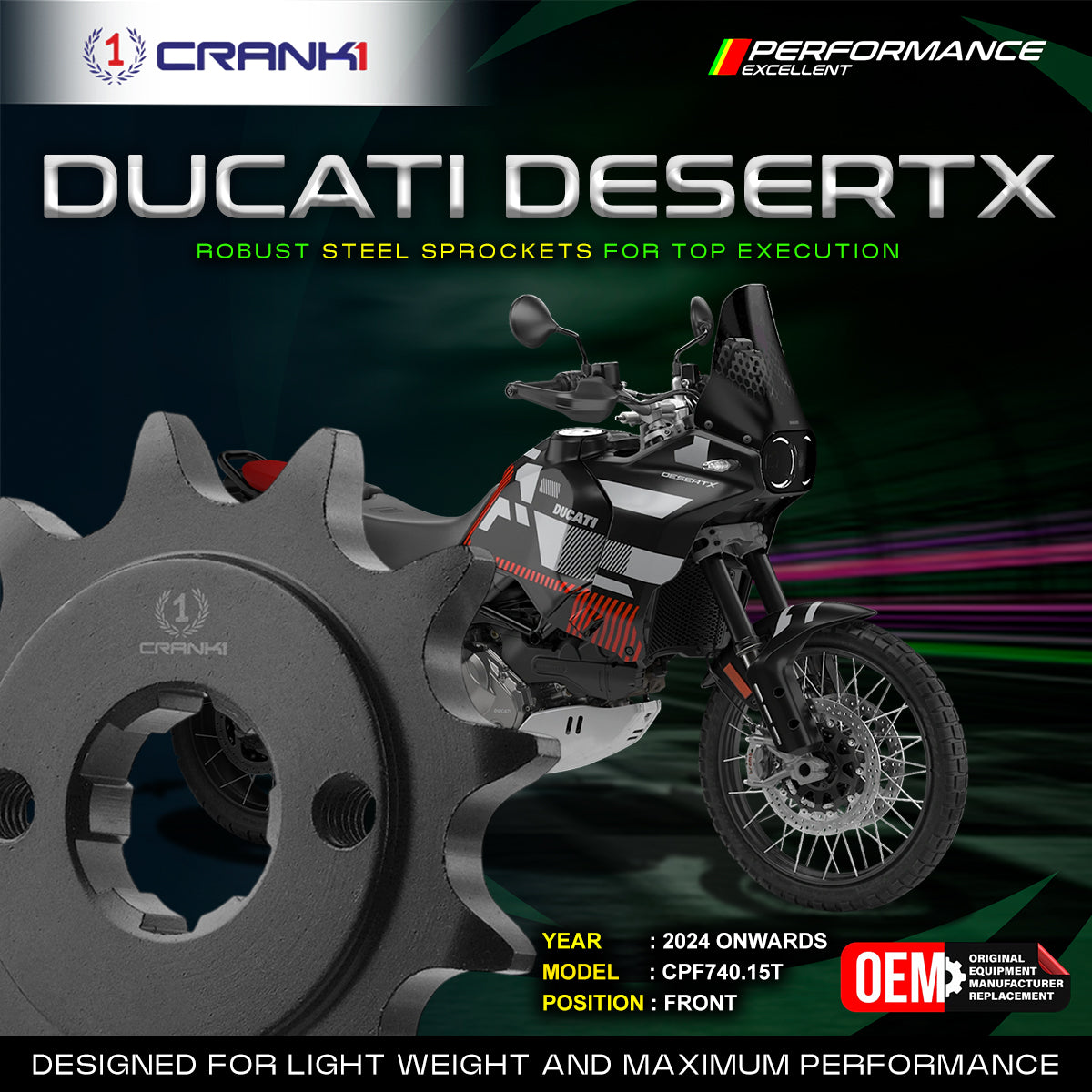 Sprocket For Ducati Desert X (2024 Onwards) - Front - CPF740.15T - CRANK1