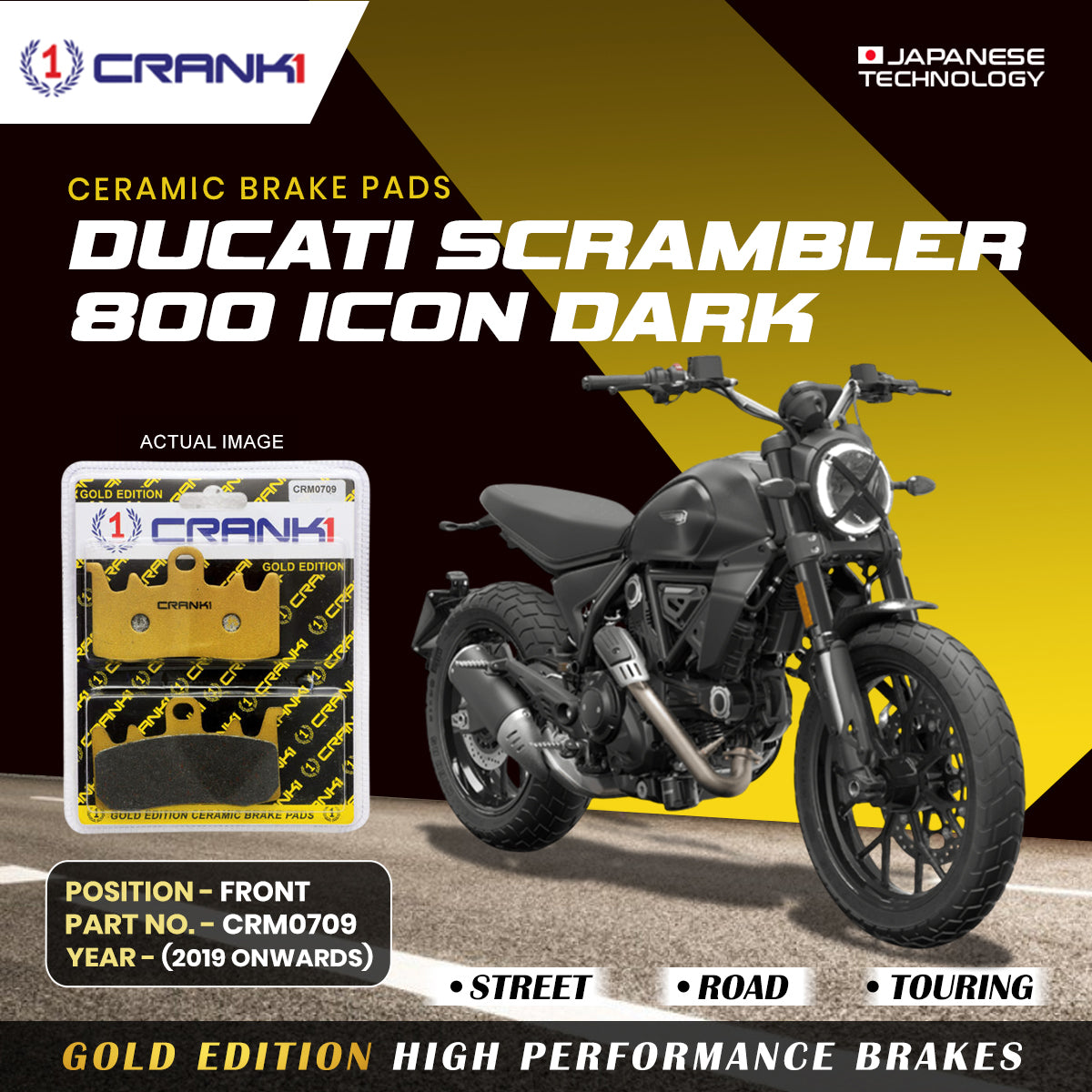 Ceramic Brake Pads For Ducati Scrambler 800 Icon Dark (2019 Onwards) - Front - CRM0709 - 2 Sets - CRANK1