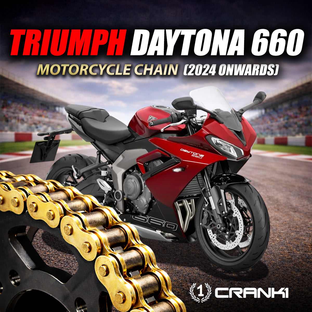 Chain For Triumph Daytona 660 (2024 Onwards) - 520 Pitch x 120 Links Gold (ZVMX) - CRANK1