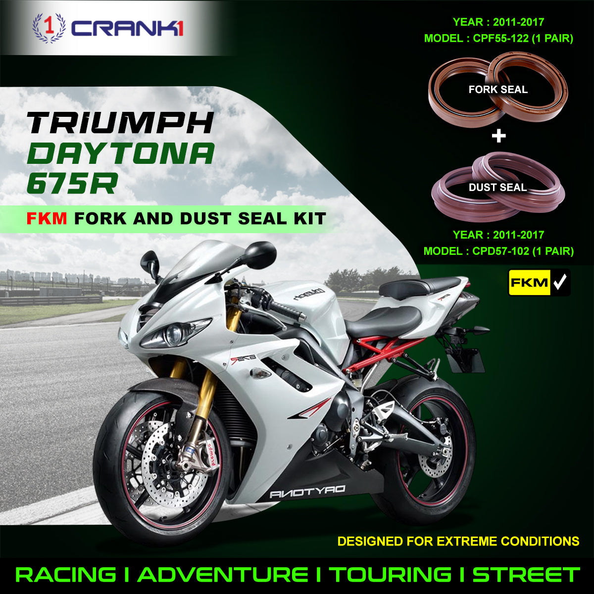 Fork And Dust Seals Kit For Triumph Daytona 675R (2011-2017) - CRANK1