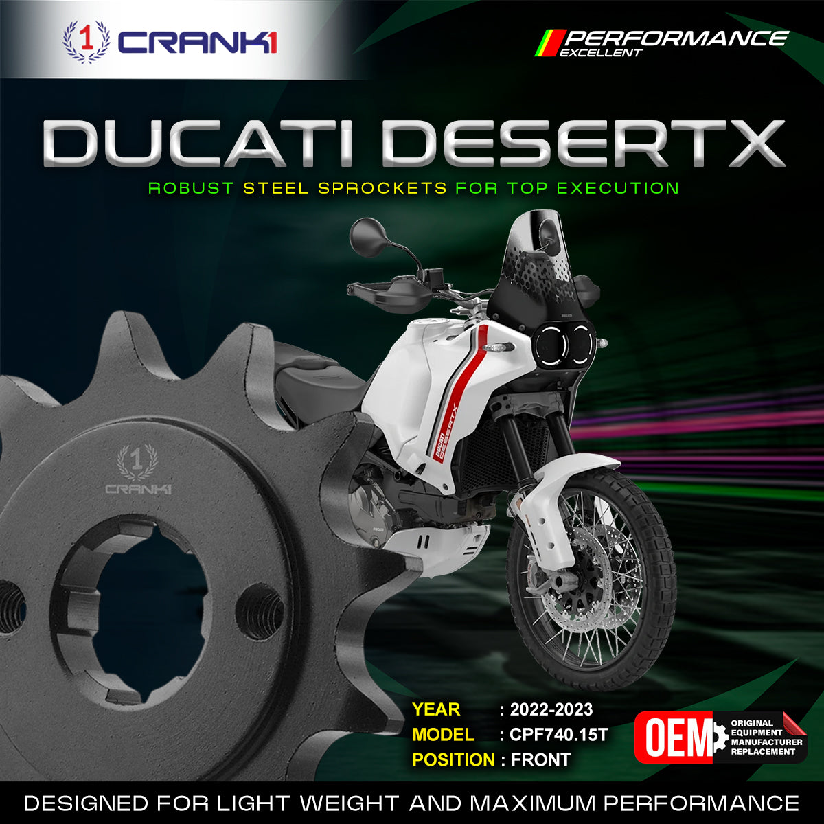 Sprocket For Ducati Desert X (2022-2023) - Front - CPF740.15T - CRANK1