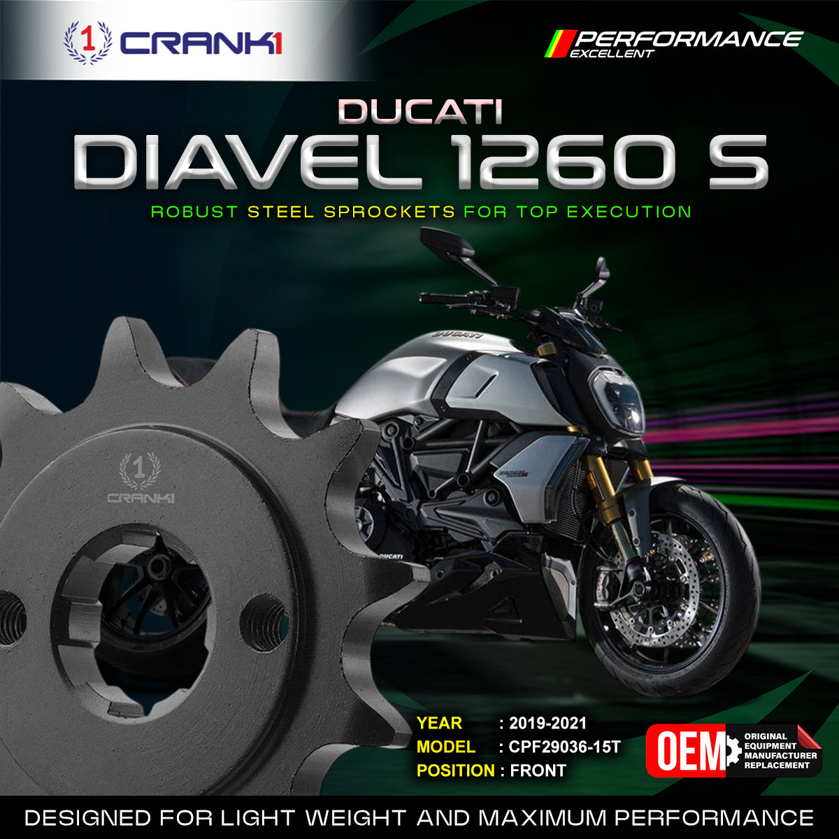 Sprocket For Ducati Diavel 1260 S (2019-2021) - Front - CPF29036-15T - CRANK1