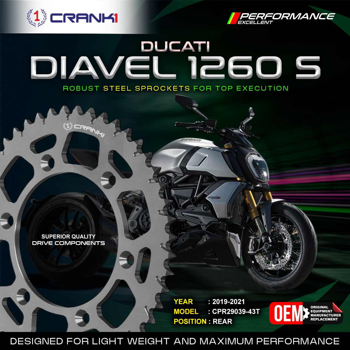 Sprocket For Ducati Diavel 1260 S (2019-2021) - Rear - CPR29039-43T - CRANK1