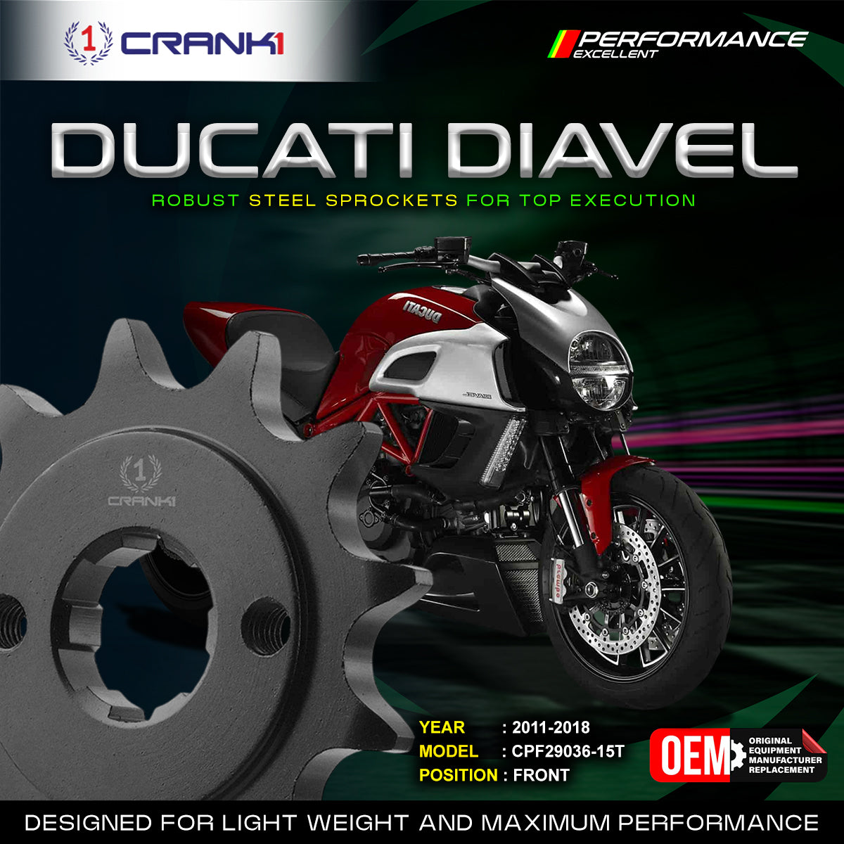 Sprocket For Ducati Diavel (2011-2018) - Front - CPF29036-15T - CRANK1