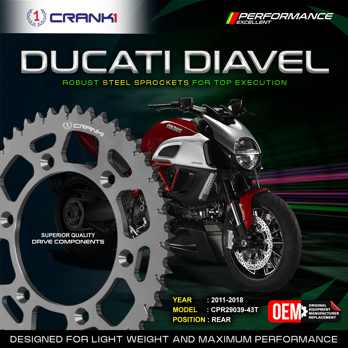 Sprocket For Ducati Diavel (2011-2018) - Rear - CPR29039-43T - CRANK1