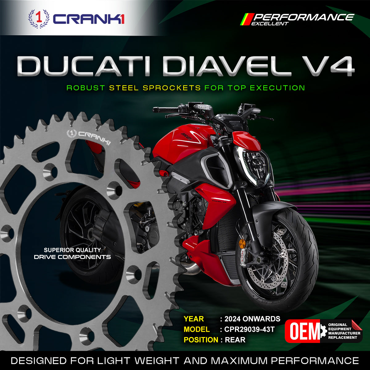 Sprocket For Ducati Diavel V4 (2024 Onwards) - Rear - CPR29039-43T - CRANK1