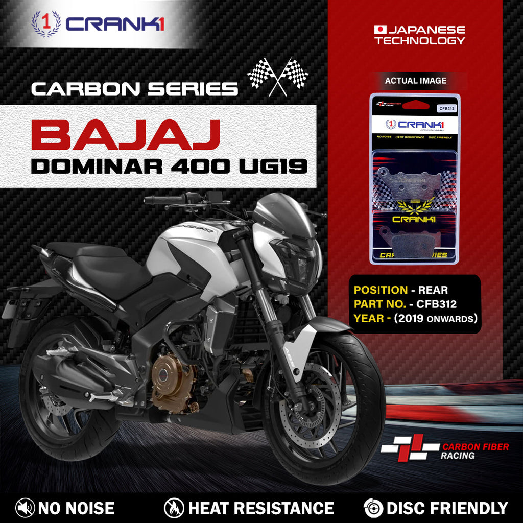 Carbon Brake Pads For Bajaj Dominar 400 UG19 (2019 Onwards) - Rear - CFB312 - 1 Set - CRANK1