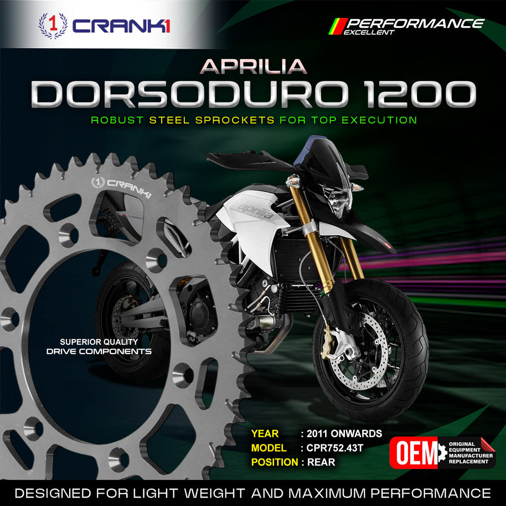Sprocket For  Aprilia Dorsoduro 1200 (2011 Onwards) - Rear - CPR752.43T - CRANK1