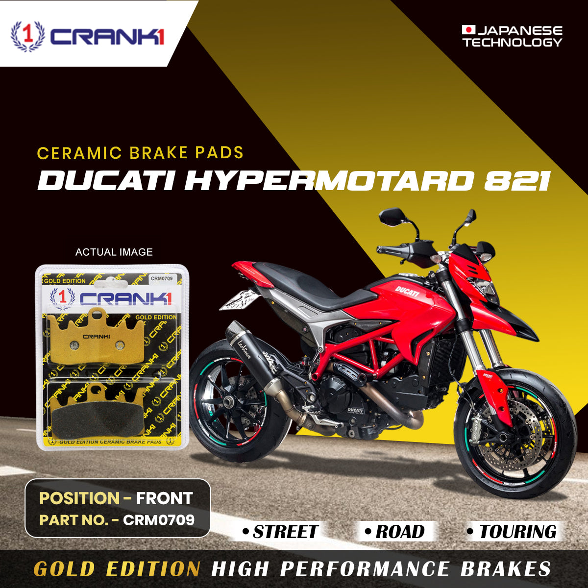 Ceramic Brake Pads For Ducati Hypermotard 821 - Front - CRM0709 - 2 Sets - CRANK1