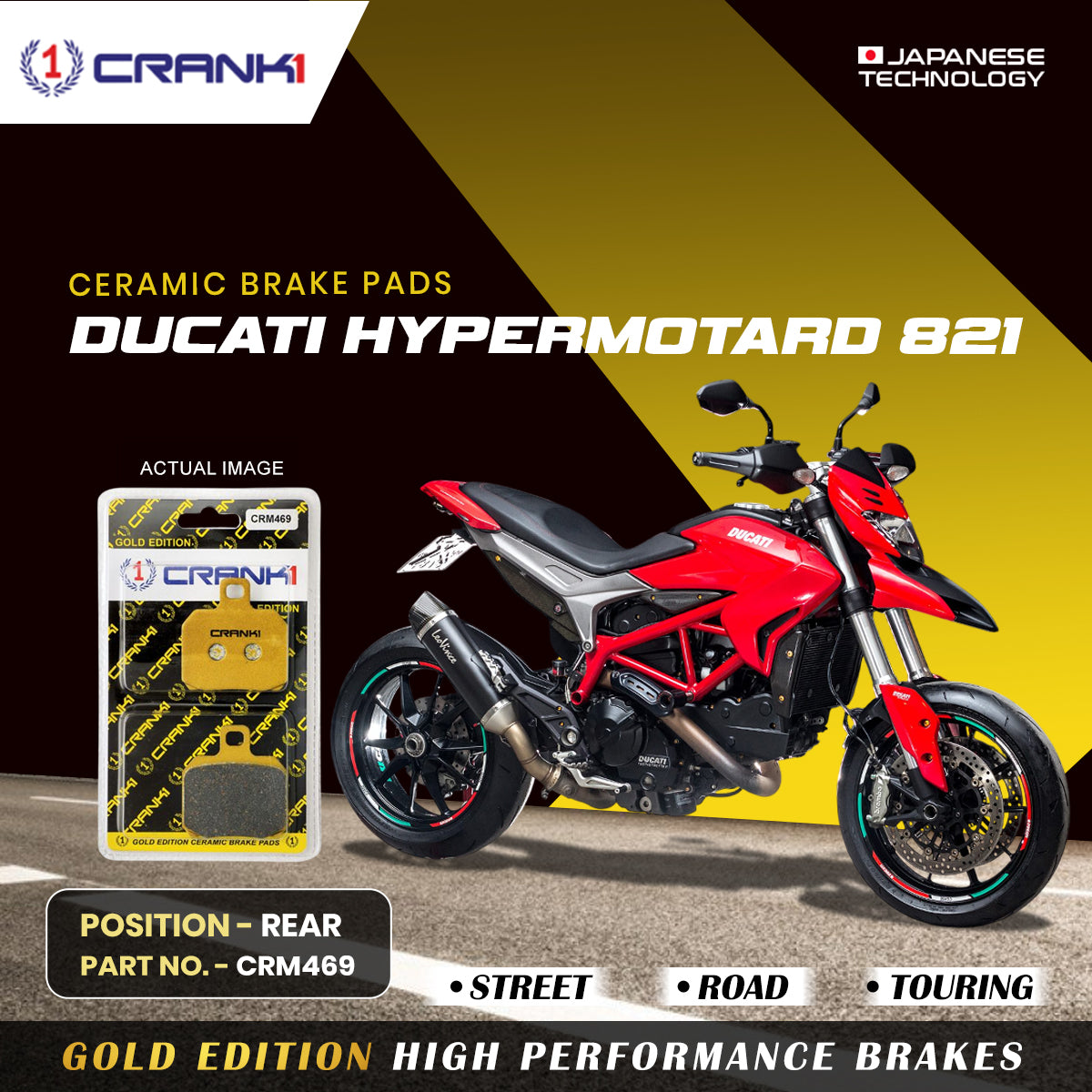 Ceramic Brake Pads For Ducati Hypermotard 821 - Rear - CRM469 - 1 Set - CRANK1